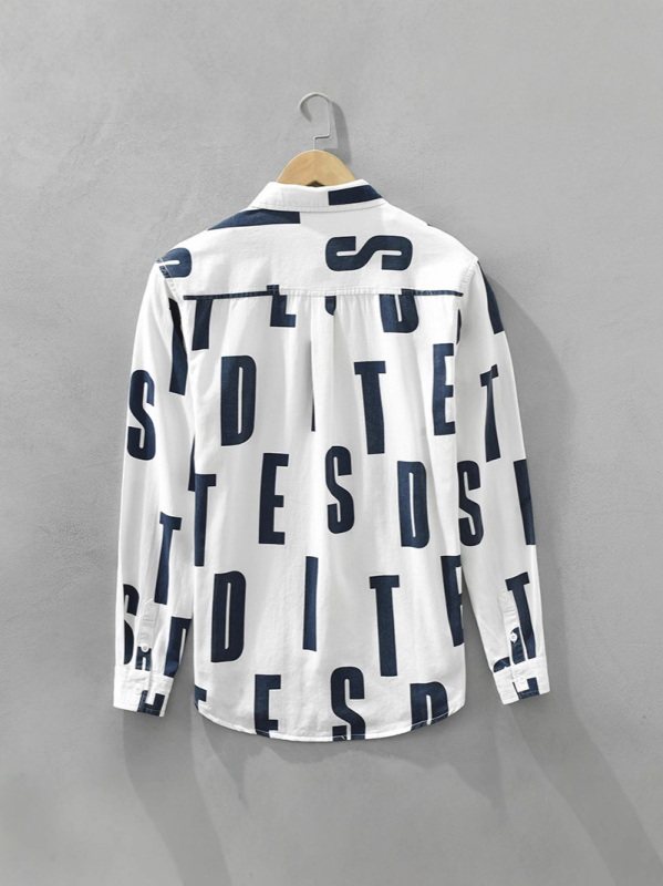 Muška košulja s dugim rukavima, tiskom slovima, japanskog stila, casual, ležerni kroj, svakodnevna upotreba, 100% pamuk