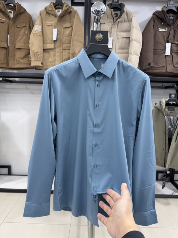 H Brand Ежедневна мъжка риза с дълги ръкави и яка с остър връх, тясна кройка, удобна, минималистична