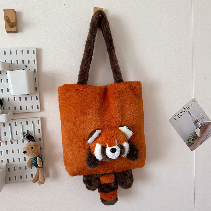 Nova kreativna plišana torbica za rame s velikim repom, slatka panda/mýval, ženska tote torba