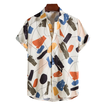Muška casual košulja s ovratnikom, kratkim rukavima, bijeli grafički print, slim fit, za sve sezone