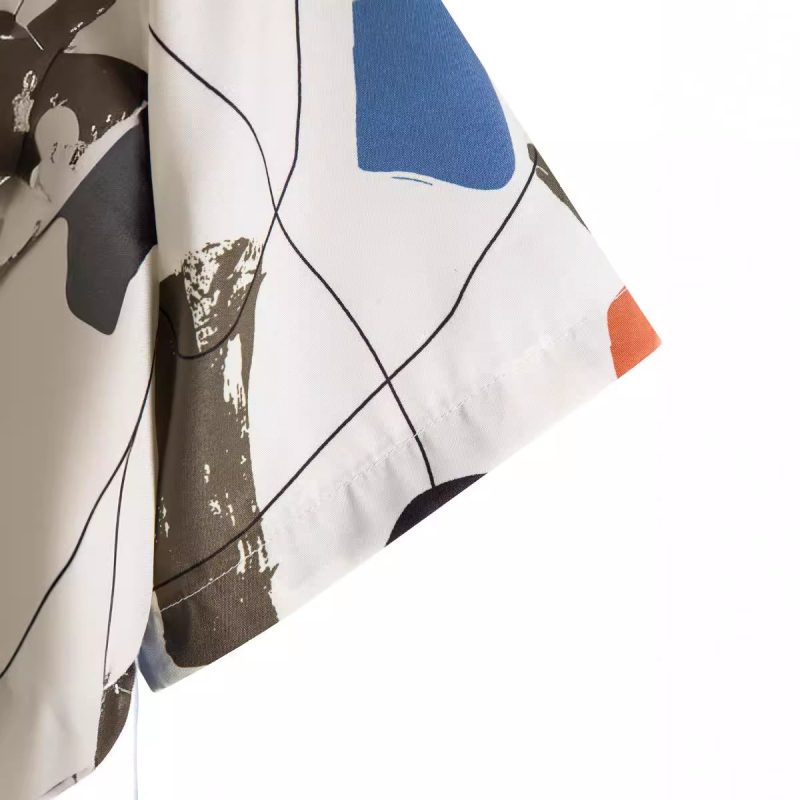 Muška casual košulja s ovratnikom, kratkim rukavima, bijeli grafički print, slim fit, za sve sezone