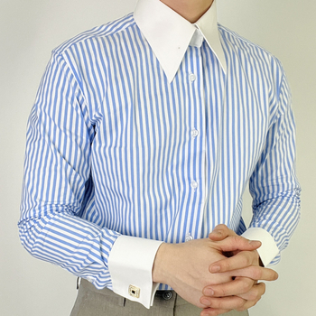 Muška košulja s dugim rukavima, prugasta, s pin collar i empire collar, color-block od pamukasto-sintetičke smjese, francuski rukavi