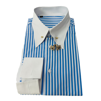 Muška košulja s dugim rukavima, prugasta, s pin collar i empire collar, color-block od pamukasto-sintetičke smjese, francuski rukavi