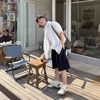 Muška košulja s prugama, kratkih rukava, japanski retro stil, ležeran ljetni izgled