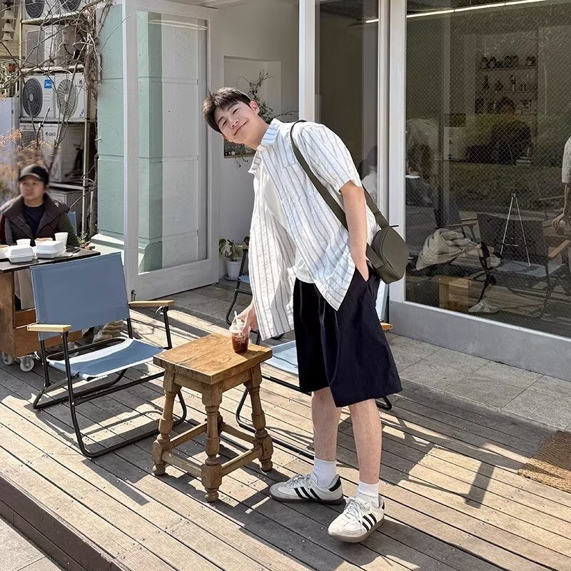 Muška košulja s prugama, kratkih rukava, japanski retro stil, ležeran ljetni izgled