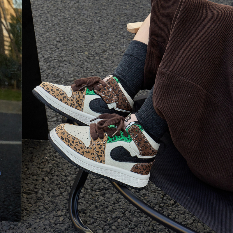Dječje tenisice visokog kroja s flis podstavom, 2025. jesensko-zimski model, tople tenisice s leopard uzorkom za dječake i djevojčice, obuća za roditelje i djecu