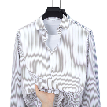 Мъжка риза от 100% памук с дълги ръкави, райета, за пролет и есен