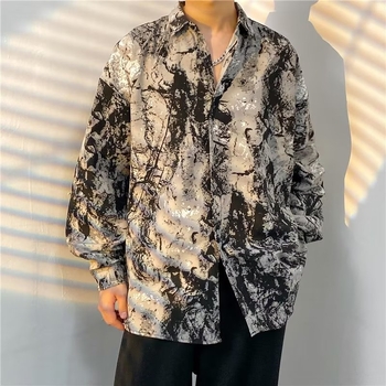 Muška košulja u Harajuku stilu s tie-dye, lagana ljetna s dugim rukavima, opušten kroj za svakodnevno nošenje.