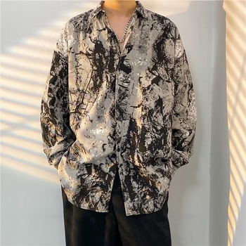Muška košulja u Harajuku stilu s tie-dye, lagana ljetna s dugim rukavima, opušten kroj za svakodnevno nošenje.