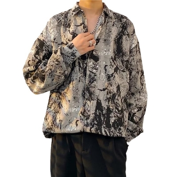 Muška košulja u Harajuku stilu s tie-dye, lagana ljetna s dugim rukavima, opušten kroj za svakodnevno nošenje.