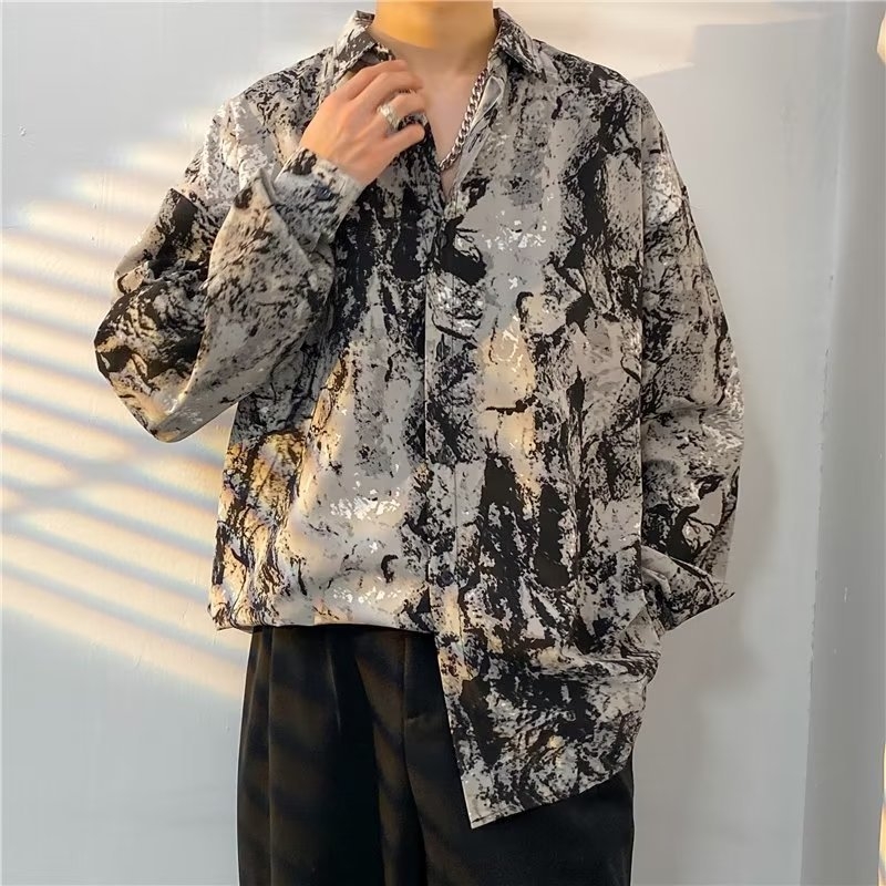 Muška košulja u Harajuku stilu s tie-dye, lagana ljetna s dugim rukavima, opušten kroj za svakodnevno nošenje.