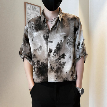 Muška košulja kratkih rukava s ink-wash tie-dye uzorkom, novi kineski stil, ljeto 2025