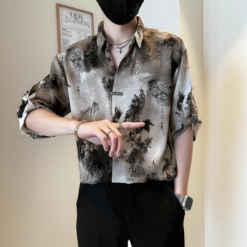 Muška košulja kratkih rukava s ink-wash tie-dye uzorkom, novi kineski stil, ljeto 2025