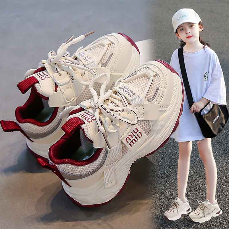 Детски мрежести маратонки за момичета в стил Dad Sneakers, пролет–есен 2026, мека подметка с амортизация, дишащи спортни обувки за по-големи деца