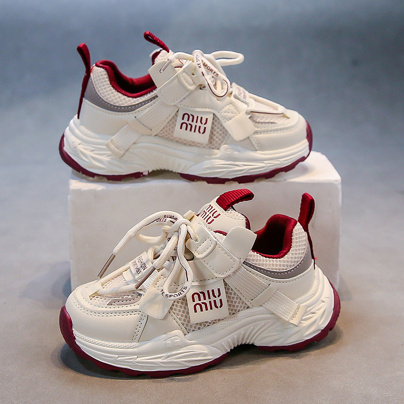 Детски мрежести маратонки за момичета в стил Dad Sneakers, пролет–есен 2026, мека подметка с амортизация, дишащи спортни обувки за по-големи деца