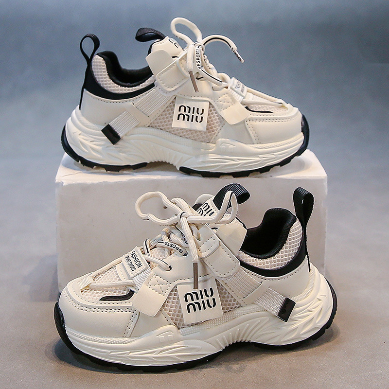 Детски мрежести маратонки за момичета в стил Dad Sneakers, пролет–есен 2026, мека подметка с амортизация, дишащи спортни обувки за по-големи деца
