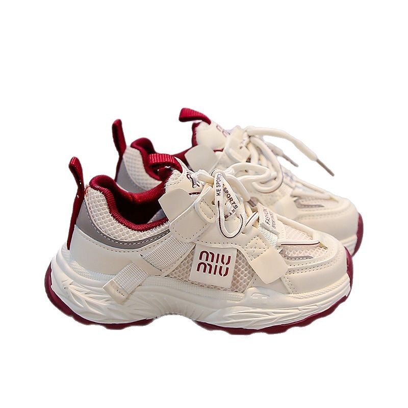 Детски мрежести маратонки за момичета в стил Dad Sneakers, пролет–есен 2026, мека подметка с амортизация, дишащи спортни обувки за по-големи деца