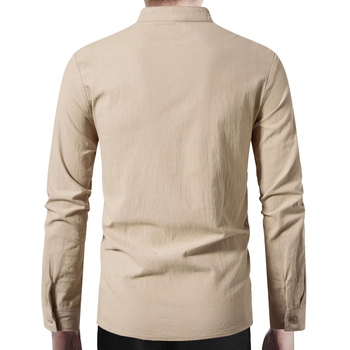 Muška Henley košulja od pamuk-linen, dugi rukav, stojeći ovratnik