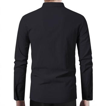 Muška Henley košulja od pamuk-linen, dugi rukav, stojeći ovratnik