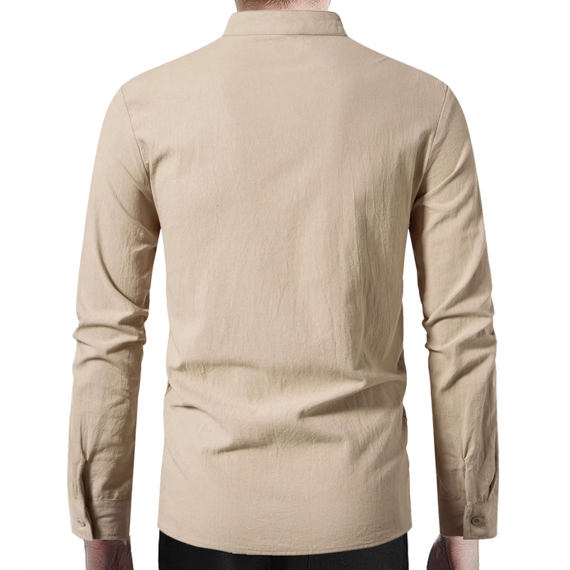 Muška Henley košulja od pamuk-linen, dugi rukav, stojeći ovratnik