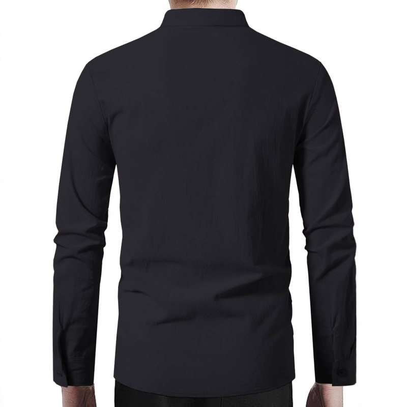 Muška Henley košulja od pamuk-linen, dugi rukav, stojeći ovratnik
