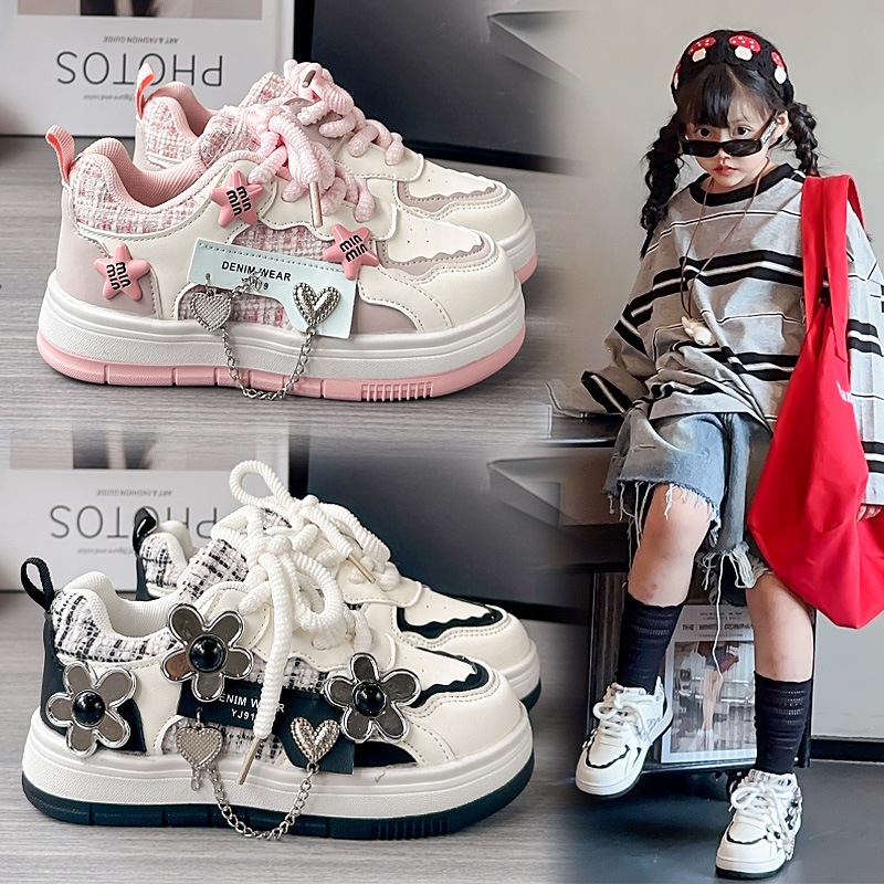 Dječje tenisice za djevojčice, 2025 proljeće–jesen, s mekanim potplatom, bijele svakodnevne tenisice