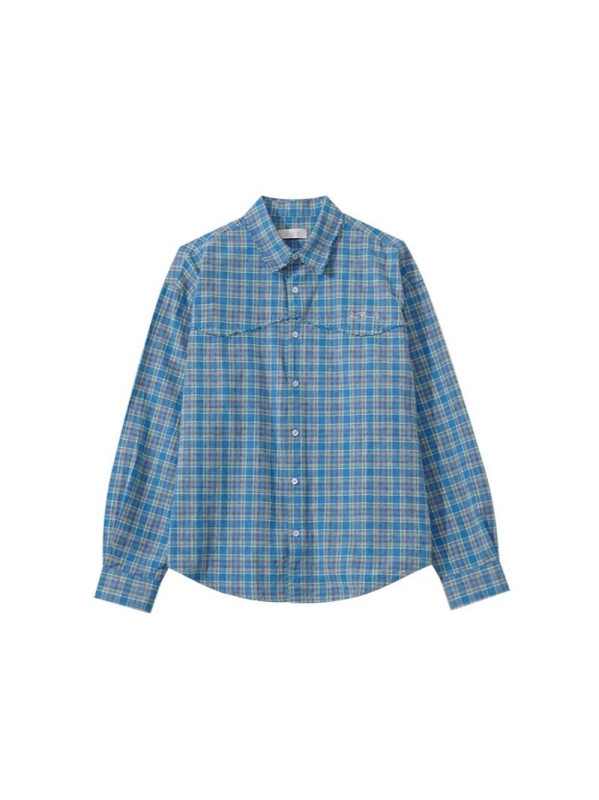 Plava karijasta košulja s dugim rukavima, slobodan kroj, unisex, jesenski casual stil