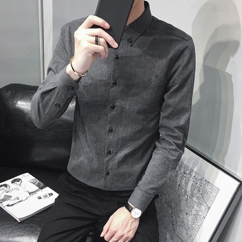 Muška košulja u korejskom stilu, slim-fit, dugi rukav, siva, casual poslovna košulja za proljeće i jesen