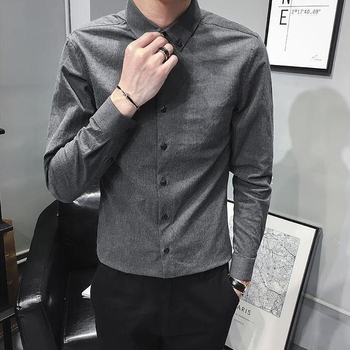 Muška košulja u korejskom stilu, slim-fit, dugi rukav, siva, casual poslovna košulja za proljeće i jesen