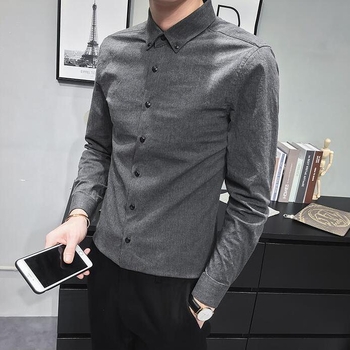 Muška košulja u korejskom stilu, slim-fit, dugi rukav, siva, casual poslovna košulja za proljeće i jesen