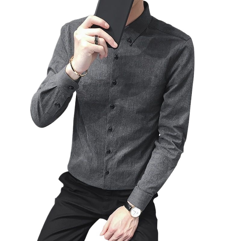 Muška košulja u korejskom stilu, slim-fit, dugi rukav, siva, casual poslovna košulja za proljeće i jesen