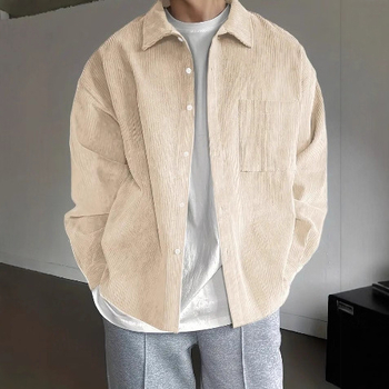 Мъжка риза от кадифена материя corduroy, корейски стил, дълъг ръкав, хонгконгски и японски вдъхновения, есенно горнище