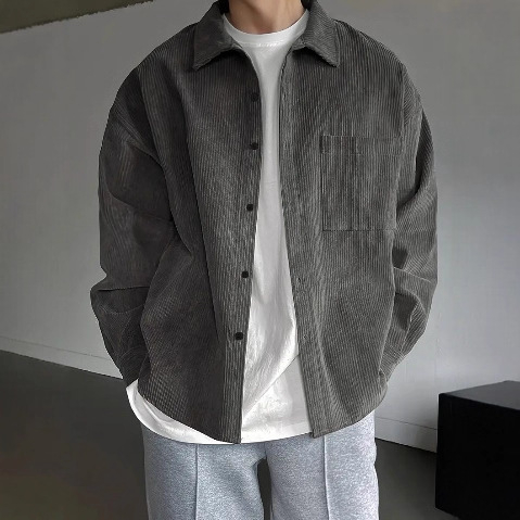 Мъжка риза от кадифена материя corduroy, корейски стил, дълъг ръкав, хонгконгски и японски вдъхновения, есенно горнище