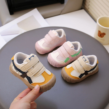Hodajuće cipele za bebe, mekana potplat, unisex, proljetni model 2026, zatvarač na Velcro, PU umjetna koža, crtani uzorak, niski vrh, korejski stil
