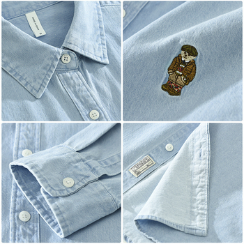 6691 Denim košulja s dugim rukavima s vezom, japanski casual stil, minimalistički umjetnički top