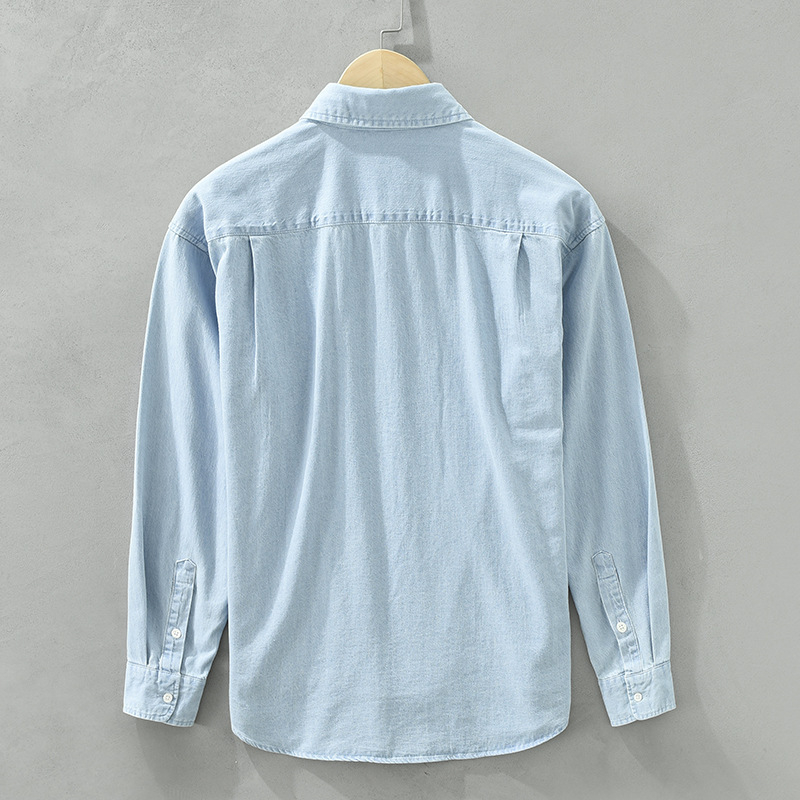 6691 Denim košulja s dugim rukavima s vezom, japanski casual stil, minimalistički umjetnički top