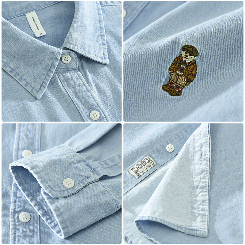 6691 Denim košulja s dugim rukavima s vezom, japanski casual stil, minimalistički umjetnički top