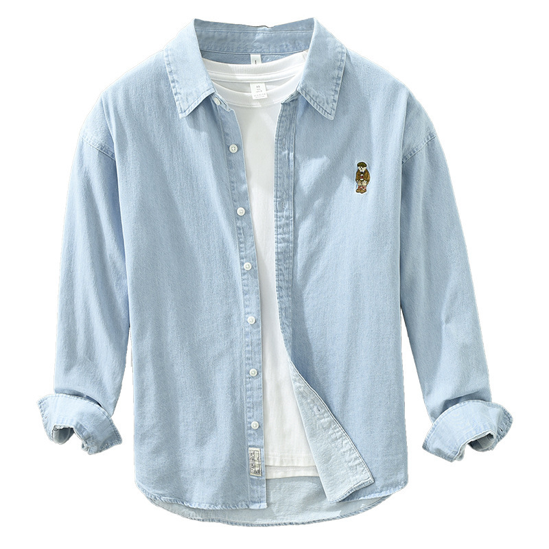 6691 Denim košulja s dugim rukavima s vezom, japanski casual stil, minimalistički umjetnički top