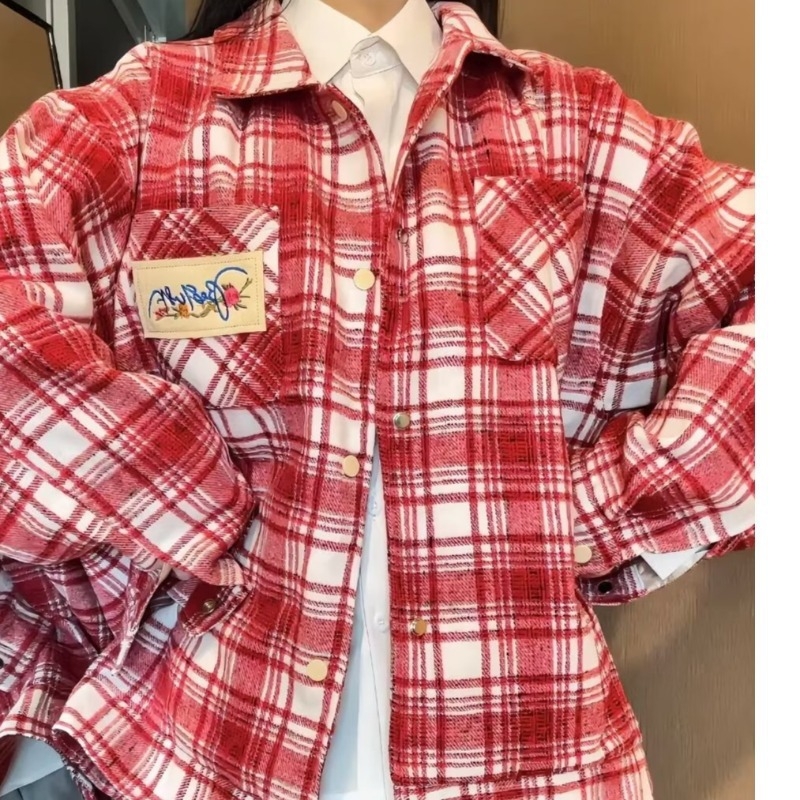 Američki ulični stil, blok boja s retro karom — košulja s dugim rukavima za jesen, opuštenog kroja, unisex