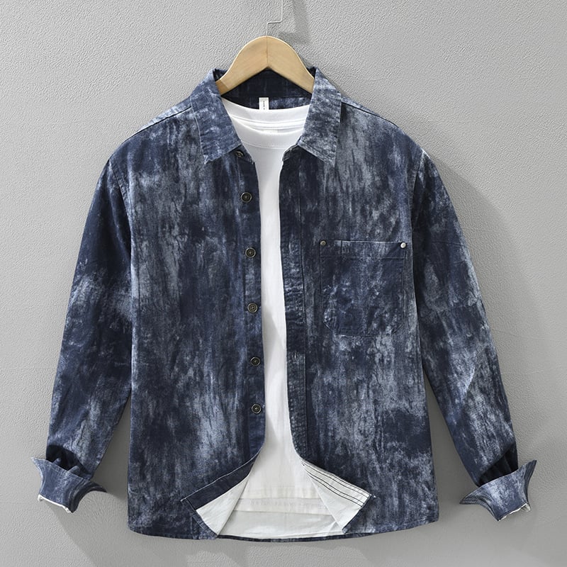 7666 Japanska tie-dye košulja s dugim rukavima za muškarce, moderna i svestrana, umjetnički i opušten stil