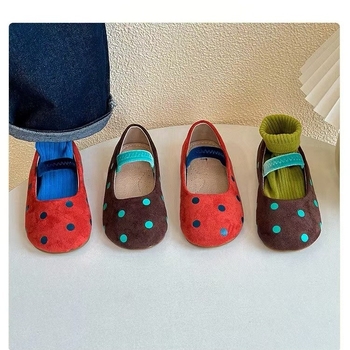 Dječje kožne balerinke za proljeće i jesen, okrugli nos, cipele princeze za djevojčice, s Velcro zatvaračem