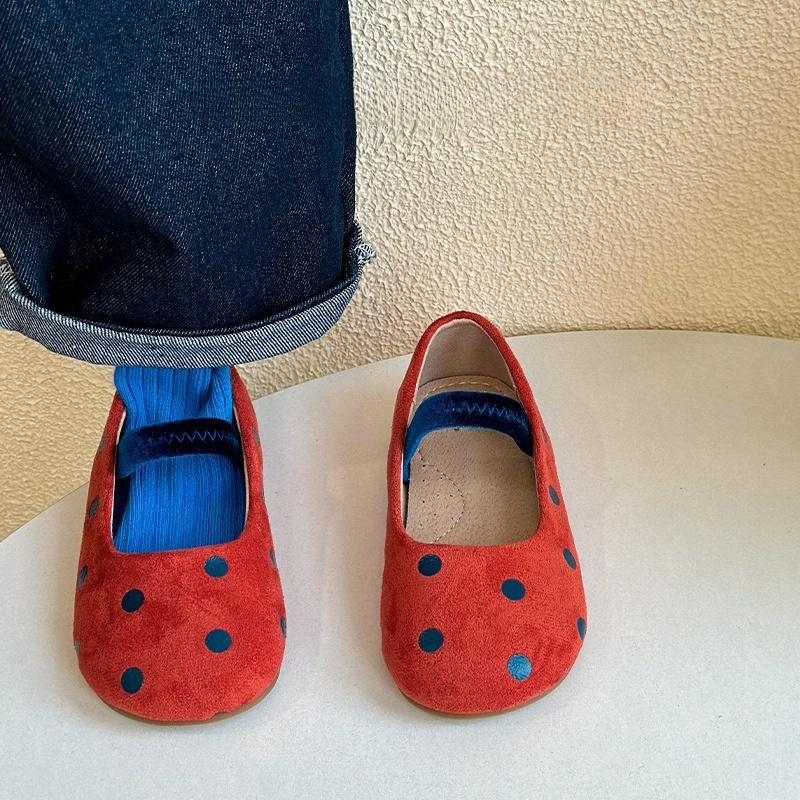 Dječje kožne balerinke za proljeće i jesen, okrugli nos, cipele princeze za djevojčice, s Velcro zatvaračem