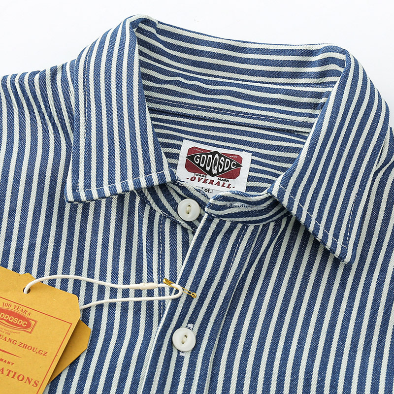 Teška radna košulja za muškarce s dugim rukavima, vintage američki stil, uspravne pruge, 100% pamuk