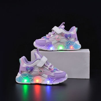 Kulomi LED светещи детски обувки за момичета, велкро закопчаване, карикатурна принцеса