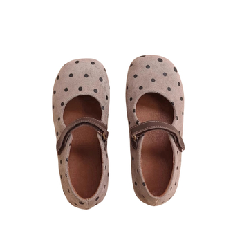 Cipele za djevojčice vrtić – retro točkasti uzorak od baršuna, plosnata potplat, Velcro zatvarač, za proljeće i jesen