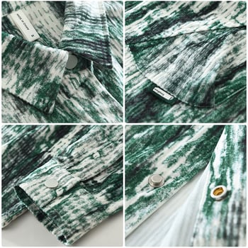 7736 Japanski stil tie-dye košulja s dugim rukavima za muškarce, skriveni gumbi, uzorak blok boja, kvadratni izrez, opuštena silueta, svakodnevno nošenje