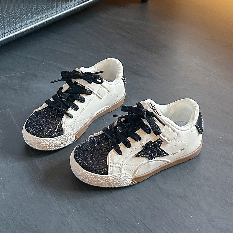 Dječje tenisice sa šljokicama i zvjezdicama, bijele, casual model, proljeće 2026, unisex, vintage istrošeni izgled
