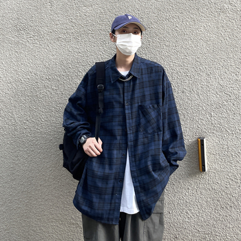 Muška košulja s dugim rukavima, karirani brušeni završetak, Harajuku stil, opuštena silueta