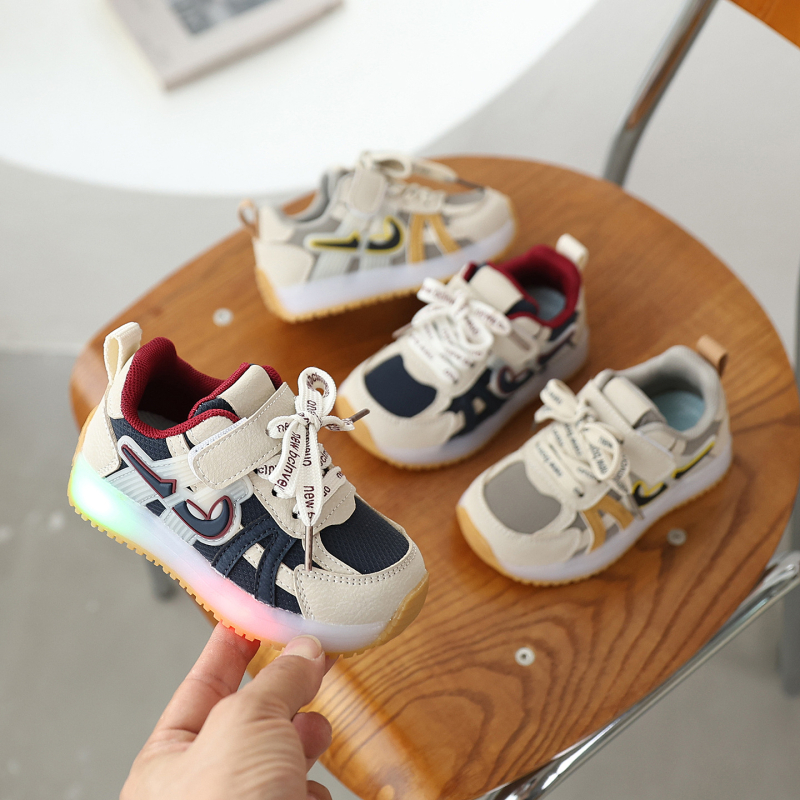 Svjetleće kožne dječje tenisice za djecu od 1 do 6 godina, gornji dio od mikrovlaknaste kože, vodootporne i protuklizne, Forrest Gump stil, zatvarač na Velcro, prozračne, proljeće–jesen
