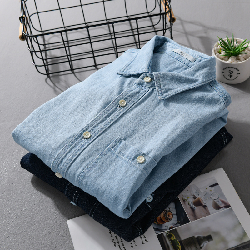 Muška denims košulja u korejskom stilu, jednobojna, casual za proljeće i jesen, model 9582